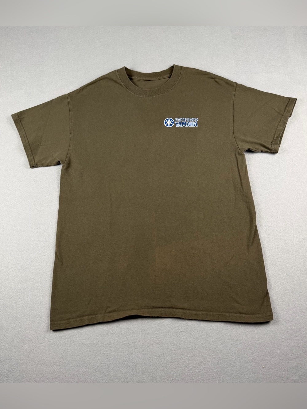 Yamaha Olive Green Short Sleeve Tee with Small Blue Logo